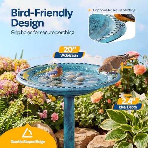 VIVOHOME Bird Bath for Outside, Polyresin Pedestal Birdbath, Blue | Weather-Resistant, 20-Inch Bowl, 28-Inch Height, for Outdoor/Garden, Bird-Friendly, Easy to Clean - color: Blue