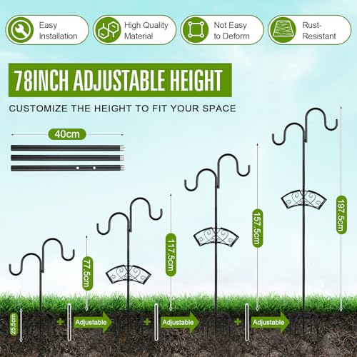 Garden Hose Holder, Upgraded Water Hose Holder, 2-in-1 Heavy Duty Hose Stand, 88Inch Freestanding Hose Hanger, Detachable Garden Hose Storage Rack with Adjustable Shepherds Hooks, Bird Feeder Pole