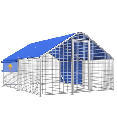 Large Metal Chicken Coop with Galvanized Hardware Cloth, Chicken Coop Run Pen for Yard with Waterproof Cover, Outdoor Large Walk-in Chicken Coops for 20 Chickens Duck Pen House Cage Run - size: 141.7"L x 106.3"W x 76.8"H