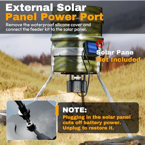Deer Feeder Kit, 6V Feeder Kit, Feeder Motor & Timer Kit, Small-Size Game Feeder/Chicken Feeder, Sturdy Hunting Feeder Kit with Spinner/Digital Timer/Adjustable Arms/Batteries Slot/Solar Panel Port
