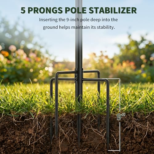 LONA 105 Inch Bird Feeder Pole for Outdoor, Squirrel Proof, 5-Prong Base | Adjustable 0.9” Dia Bird House with Mount Kit,Heavy Duty Stand with 6 wooden Hooks, Suit for Various Feeders, Black, 1 Pack