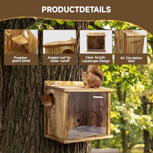 Wooden Squirrel House for Outside, Squirrel Nesting Box, Easy Assembly Squirrel Houses for Outside Nesting, Outside Nesting, Chipmunk Houses, Outdoor Squirrel Box for Backyard Wildlife