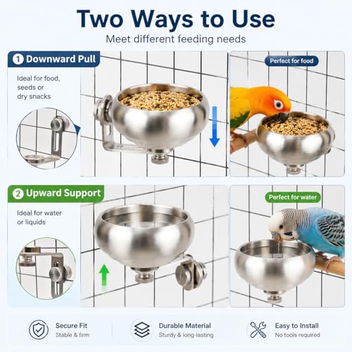 Magnetic Stainless Steel Bird Food Bowl for Cage, No Drill Removable Metal Feeder Cup for Parrots, Cockatiels, Conures, Budgies and Lovebirds, 150ml,4246-1 - color: Silver