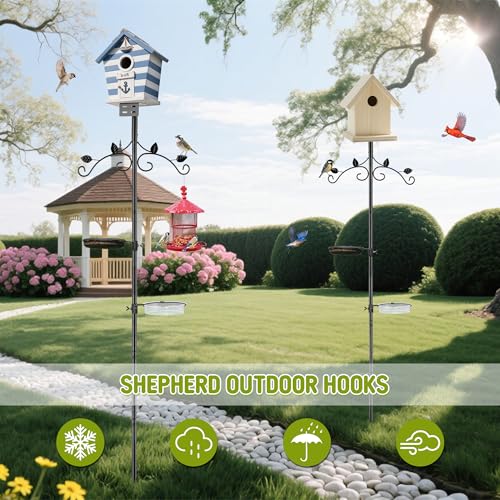 ERYTLLY Bird Feeder Pole Stand, 91 Inch Bird House Pole with 5-Prong Base Shepherds Hook for Hummingbird Feeders, Adjustable Bird Feeder Stand with Water Bowl Metal Mesh Tray for Outdoor Garden Decor - size: 91 in with Hooks and Feeders Kit