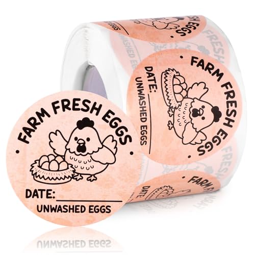 500pcs Farm Fresh Egg Stickers, 2" Round Self-Adhesive Unwashed Egg Stamps Packaging Labels Carton Labels with Collection Date for Farm Chicken Duck Supplies