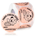 500pcs Farm Fresh Egg Stickers, 2" Round Self-Adhesive Unwashed Egg Stamps Packaging Labels Carton Labels with Collection Date for Farm Chicken Duck Supplies