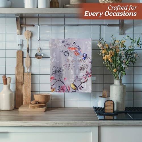 Maison d' Hermine Kitchen Towels Set of 3 Reusable 100% Cotton 27.50" x 20" | Cloth Tea Dish Towels Absorbent with Hanging Loop for Kitchen Dining Hotel Home Thanksgiving Christmas - Equinoxe - Grey - color: 043 - Equinoxe - Grey