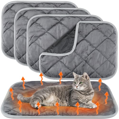 4 Pack Self Heating Cat Pad Self Warming Dog Mat Reflects Body Heat Extra Warm Thermal Pet Pad Washable Dog Cat Bed Crate Bed Mat Blanket(Gray,18 x 24 Inch) - color: Gray, size: 18 x 24 Inch