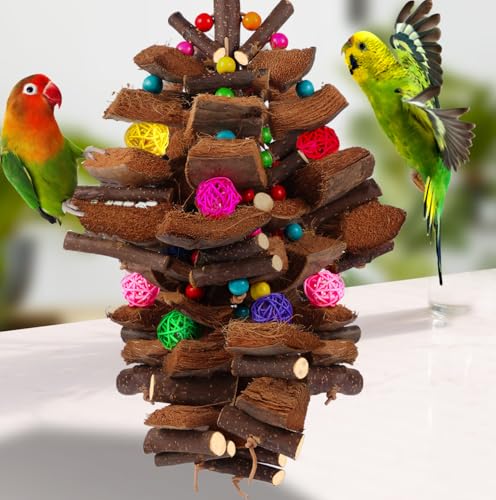 Kyouki Bird Toy for Parrots，Cockatiels, Budgies, Conures, Macaws, Lovebirds, Amazons and Other Small/Medium/Large Birds - Chewable & Shreddable Natural Coconut Husk Enrichment Toy (Large) - size: Large Standard