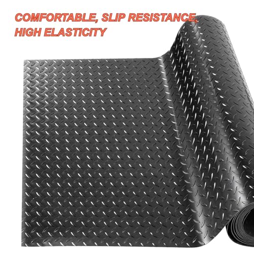 Anti-Slip Rubber Diamond Floor Mat - Durable, Non-Skid, Waterproof Floor Protection for Home, Gym, Garage, and Vehicles - 2.5 mm x 4 ft x 10 ft Rolls - Black (4x10 FT) - size: 118"L x 47.2"W x 0.1"Th
