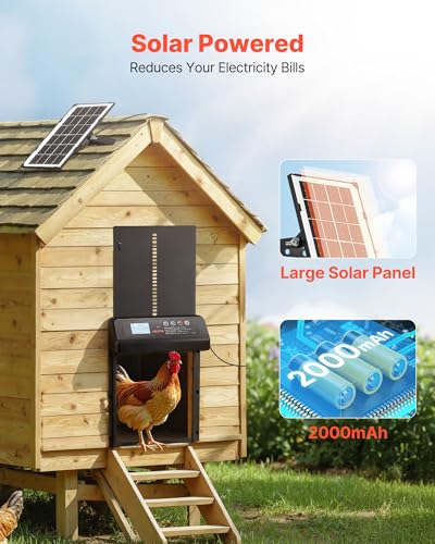 VEVOR Automatic Chicken Coop Door, Solar & Battery Powered Chicken Door with LCD Display, Remote Control, Light Sensor & Timer, Anti-Pinch Security, Aluminum Alloy Chick Run Gate Opener, Black - color: Black, size: 9.8"L x 2.9"W x 13.8"H