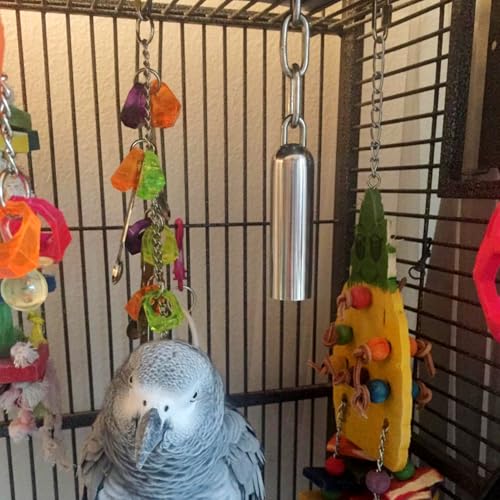 LWINGFLYER Stainless Steel Bird Bell Toy for Large Parrots – Hanging Bird Cage Toy with Quick-Link Clip, Durable & Easy-Clean Parrot Toys for Macaws, Cockatoos, African Greys
