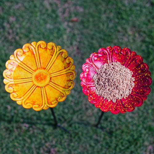 DREAMSOUL Flower Bird Bath Stake, Small Bird Bath for Outside, 4 Pack | Delicate Flower Appearance, Solid Metal Birdbath Set, Compact Size, Lovely Present for Bird Lovers for All Garden Decor - size: 4PCS