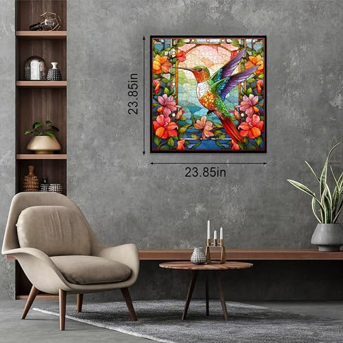 Hummingbird Puzzles for Adults 1000 Pieces, Stained Glass Spring Bird Flower Impossible Art Puzzle, Hard Challenging Bird Garden Jigsaw Puzzle as Home Wall Art Decor