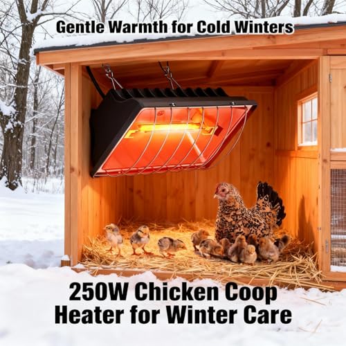 2 Pack 250W Chicken Coop Heater for Chicken Dog Kennel, Cat Bed, Reptiles & Incubators, 2 Heating Mode Warmer for Chicken Coop in Winter, Inside and Outdoor Pet Total 4 Heating Tube as Backup Lamp