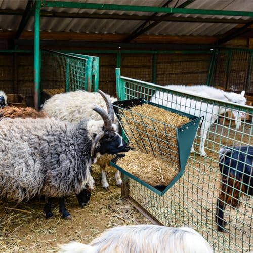 Wall Mount Hay Rack, Heavy-Duty Galvanized Metal 2 in 1 Hay and Grain Feeder, Livestock Feeder with Adjustable Distance, Hay Feeder for Goats, Sheep, Horse - color: Dark Green