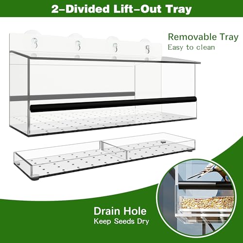 One Way Window Bird Feeder for Outside with 4 Strong Suction Cups, Clear Acrylic Wild Bird House for Cats Viewing, Large Transparent Window Mount Birdfeeder for Bird Lovers Gift