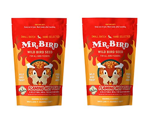Mr. Bird Flaming Hot Feast Spicy Wild Bird Seed, 2-Pack, 2lb Resealable Bag | Spicy Bird Seed for Outside Feeders | Premium Blend of Mealworms, Peanuts, Hot Pepper | Keeps Squirrels Away | Loose Seed Bag - size: 2 Pound (Pack of 2)