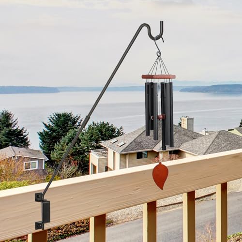AILIN YELOKIE 32" 360° Swivel Deck Hook - Heavy Duty Solid Steel Plant Hanger, 12-Directional Adjustable Wall Bracket for Bird Feeders/Pole, Outdoor Plants & Wind Chimes, Black (2-Pack) - size: 32in-2
