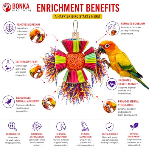 Bonka Bird Toys 3488 Cake Party Parrot Preening Foraging Plucker Natural Toy cage Cages Shredder Cockatiel Conure African Grey Parakeet Made in the USA