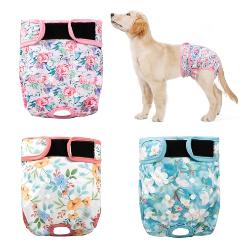 3Pack Reusable Dog Diapers Female,Washable Diaper for Doggie,Highly Absorbent Dog Diaper,Adjustable Leakproof Puppy Girl Dog Diapers for Heat,Incontinence,Period Doggy Nappies S - color: Flowers, size: S(Newborn-11.5"Waist)