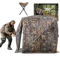 Hunting Blind 270/360 See Through Deer Blind, Pop Up Ground Blind | 2/3/4 Person Camouflage Tent, Portable Concealed Shelter with Carrying Bag, Silent Sliding Windows, Windproof Bottom Layer - size: 2-3 Person & Chair, style: 360