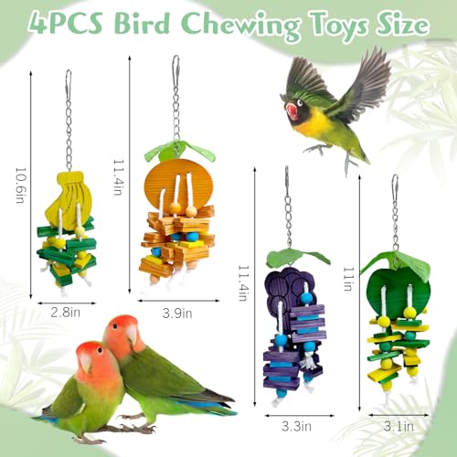 Hamiledyi Natural Wood Block Bird Cage Toys Parrot Chewing Toy Orange&Apple& Banana&Grapes Shaped Hanging Foraging Toy for Small&Medium Birds Parakeets Cockatiels,4pcs - style: A