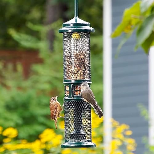 Squirrel Buster Nut Feeder Squirrel-Proof Bird Feeder for Shelled Peanuts & Dried Fruit, Weight-Adjustable, Woodpecker Friendly, 1.3lb Capacity with 2 Interchangeable Meshes | For shelled peanuts and dried fruit, weight-adjustable, woodpecker friendly, tw