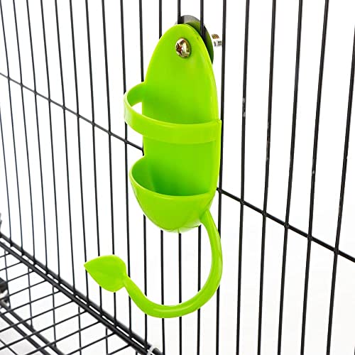 2 Pack Bird Feeding Cup Rack, Cuttlebone Fruit Food Holder | Unique leaf perch for birds to stand. Easy screw-in cage holder for cuttlebone & fruit. For parrot, cockatiel & parakeet.