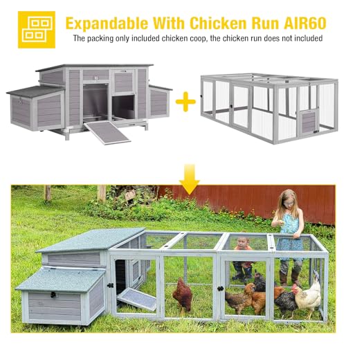 Aivituvin Chicken Coop Two Nesting Boxes Large Wooden Hen House Weatherproof Outdoor Rabbit Hutch Duck Cage - color: Grey and light grey, size: 67.2"L x 25.4"W x 28.1"H