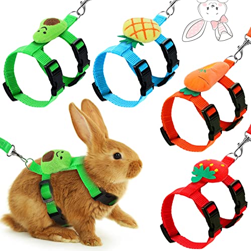 Tondiamo 4 Pcs Adjustable Bunny Harness and Leash Set for Small Pet,Fruit | Cute Vest Harnesses, for Rabbits Ferrets Guinea Pig Kitten Puppy, Small Pet Supply, Adjustable Straps, Fruit Design - color: Fruit