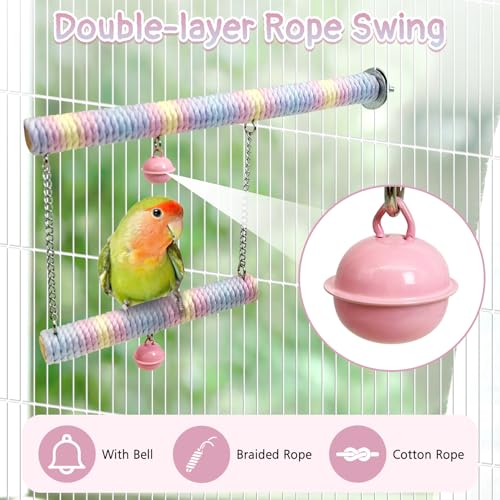 4 Pcs Bendable Bird Rope Perches Gradient Color Parrot Perch Rope Stand for Cage Double-Layer Climbing Swing Toys Bird Cage Accessories for Budgie Parakeet Lovebird Cockatiel