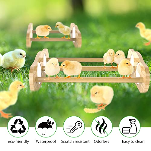 Bamboo Chick Perch with Mirror, 2 Pack | strong roosting bar for coop and brooder, training perch for large birds, hens, parrots, macaw, easy assemble&clean,fun toys