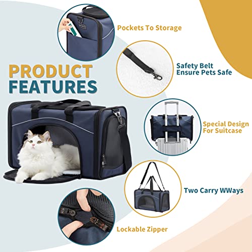 Petsfit Airline Approved Pet Carrier for Small Dogs & Cats, 18x8x11 TSA Approved Carrier, with Removable Dual-Sided Padding (2-Way Placement) - Fits Under Most Airplane Seats, Escape Proof (Navy) - color: Navy, size: 19.0"L x 9.5"W x 12.0"H