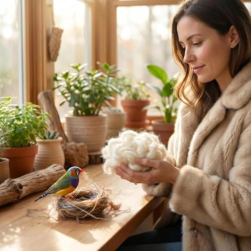 Natural Nesting Material,100% Natural Cotton Fiber,Eco-Friendly Animal Bedding,Bird Nesting Material for Hummingbirds,Parrots,Squirrels,Hamsters,Other Wild Birds & Animals,Gifts for Bird/Nature Lovers - color: White