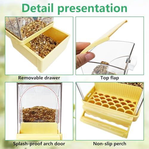 Hamiledyi Automatic Bird Feeder No Mess Bird Cage Feeder Transparent Acrylic Parrot Seed Food Container with Perch Cage Accessories for Parakeet Finch Lovebirds Budgies Canary (Yellow) - color: Yellow Transparent