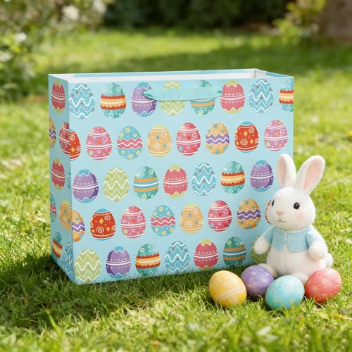 STPIYFZU 13" Large Easter Gift Bags with Handles, Egg Design Reusable Paper Easter Bag for Egg Hunts Kids Party Supplies, Gift Wrapping - color: 1 PCS Egg bags 02