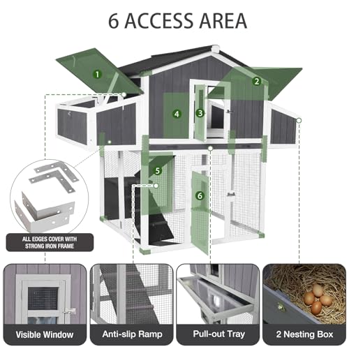 Large Chicken Coop for 6-8 Chickens, Double Folding Wooden Chicken House with 2 Nesting Boxes, Reinforced Iron Frame, Pull-Out Tray & Waterproof Roof, Outdoor Poultry Cage-(Black) - color: Black (AIR66-B)