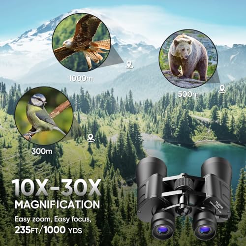 10-30x50 High Power Zoom Binoculars for Adults, Low Light Night Vision/Daily Waterproof / BAK7 Prism/FMC Lens, HD Professional Binoculars for Bird Watching, Hunting, Outdoor, Hiking.