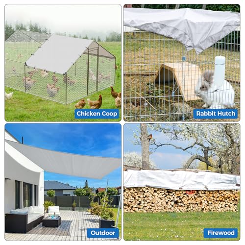 11.48 x 6.23 FT Chicken Coop Cover Waterproof, All-Weather PE Shade, Waterproof UV Resistant Chicken Coop Tarp, Chicken Run Cover for Winter with 20 Ball Bungees, for Large Chicken Pens