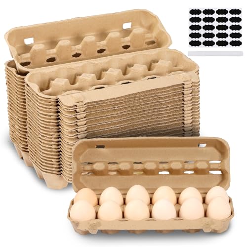 25-Pack Empty Egg Cartons 12 Count,Natural Paper Pulp Egg Cartons Bulk for Fresh Eggs Storage,Reusable Cardboard Eggs Holder for Farm, Kitchen, Organizing & Transport - size: 2x6 Style - 25Pack