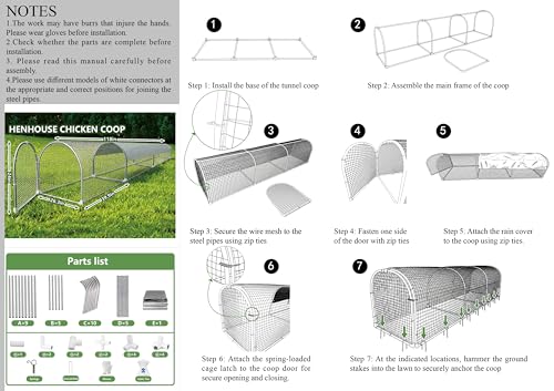 Metal Chicken Coop with Run, 9.8x2x2ft Chicken Run for Yard with Waterproof and Anti-Ultraviolet Cover for Outside,Backyard and Farm, Chicken Pen for Ducks, Rabbits (Silver, 24 * 26 * 118inch)