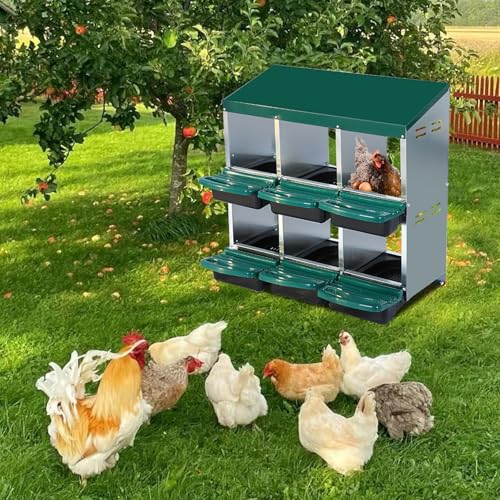 Chicken Nesting Boxes, Heavy-Duty 8-Compartment Metal Chicken Nesting Box – Removable Tray, Ventilation Holes, Easy Egg Collection, Rustproof Galvanized Steel - Green - 6 - Slot - color: Green, size: 6 - Slot