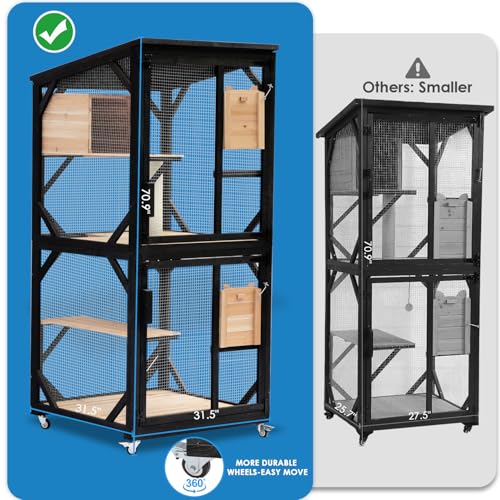 Cat Catio Cat House Outdoor Enclosure Window Large Outside Patio, 4 Wheels | Removable Floor, Scratching Post Sisal Ball Waterproof Roof
