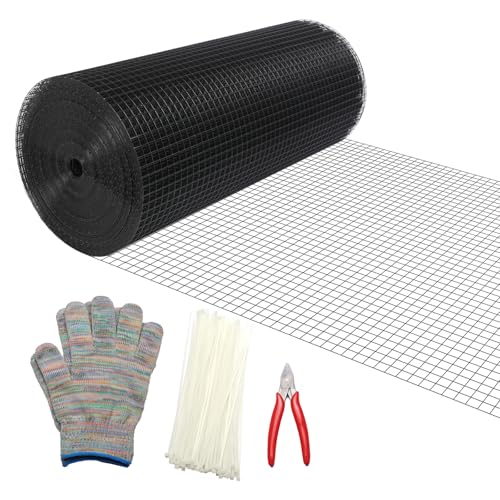 Black Hardware Cloth 1/2inch 24inx100ft, Chicken Wire Fencing, PVC Coated Metal Welded Wire Mesh Roll, for Rabbit Snake Groundhog Gopher Netting Cage Vegetable Garden Fence Animal Barrier - color: Black, size: 1/2in 24in×100ft