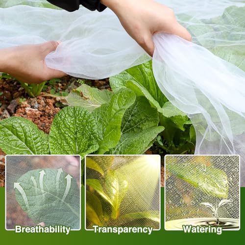 Garden Mesh Netting Kit, 10 * 30FT Ultra Fine Plant Netting Covers with 6 Pcs Garden Hoops & 18 Clips, Row Cover Net Protection for Tree Fruit Barrier Vegetable Fruits Flowers Shrubs Plant Covers Net - size: 10X30FT