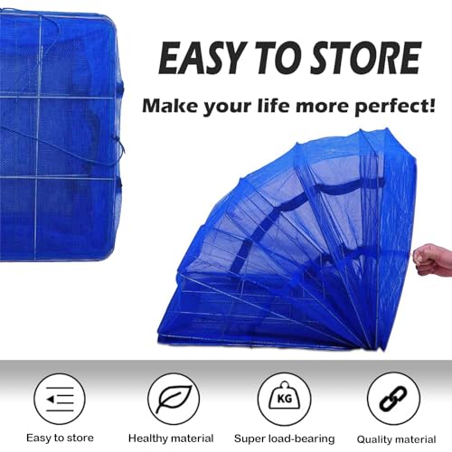 Drying Rack 4 Layers Folding Mesh, Foldable Nylon Netting, Hanging Drying Net, for Shrimp, Fish, Fruit, Vegetables, Herb, with Zipper Opening - Blue (25.59X13.78X13.78 in) - size: 4 Layers