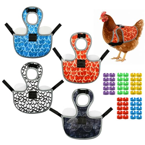 4Pcs Chicken Saddles for Hens, Chicken Apron&Vest Jacke, Tough Chicken Hen Mating Saddle, Adjustable Poultry Back Protector, Waterproof Chicken Coop Accessories