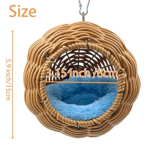 Rattan Bird Nest for Cage Hanging Parrot Breeding Nesting House | Washable Soft Lay Warm Sleep Hut Bird Cage Accessories for Cockatiels Budgerigars Finches Canaries (Circular opening) - style: Circular opening