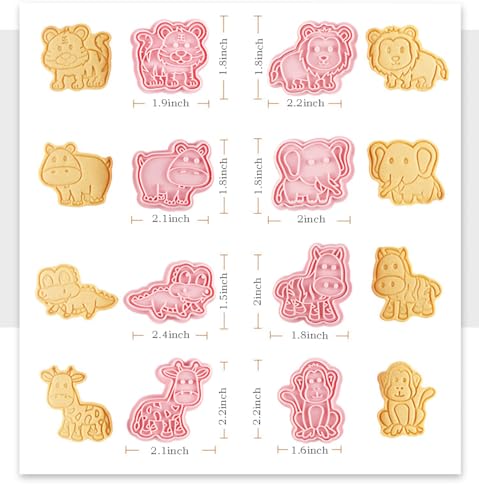 8Pcs Farm Animal Cookie Cutters with Cookie Stamps, Cute Cookie Cutters for DIY Biscuit Snacks Cheese Baking (With 30 Animal Bags) - color: Animal